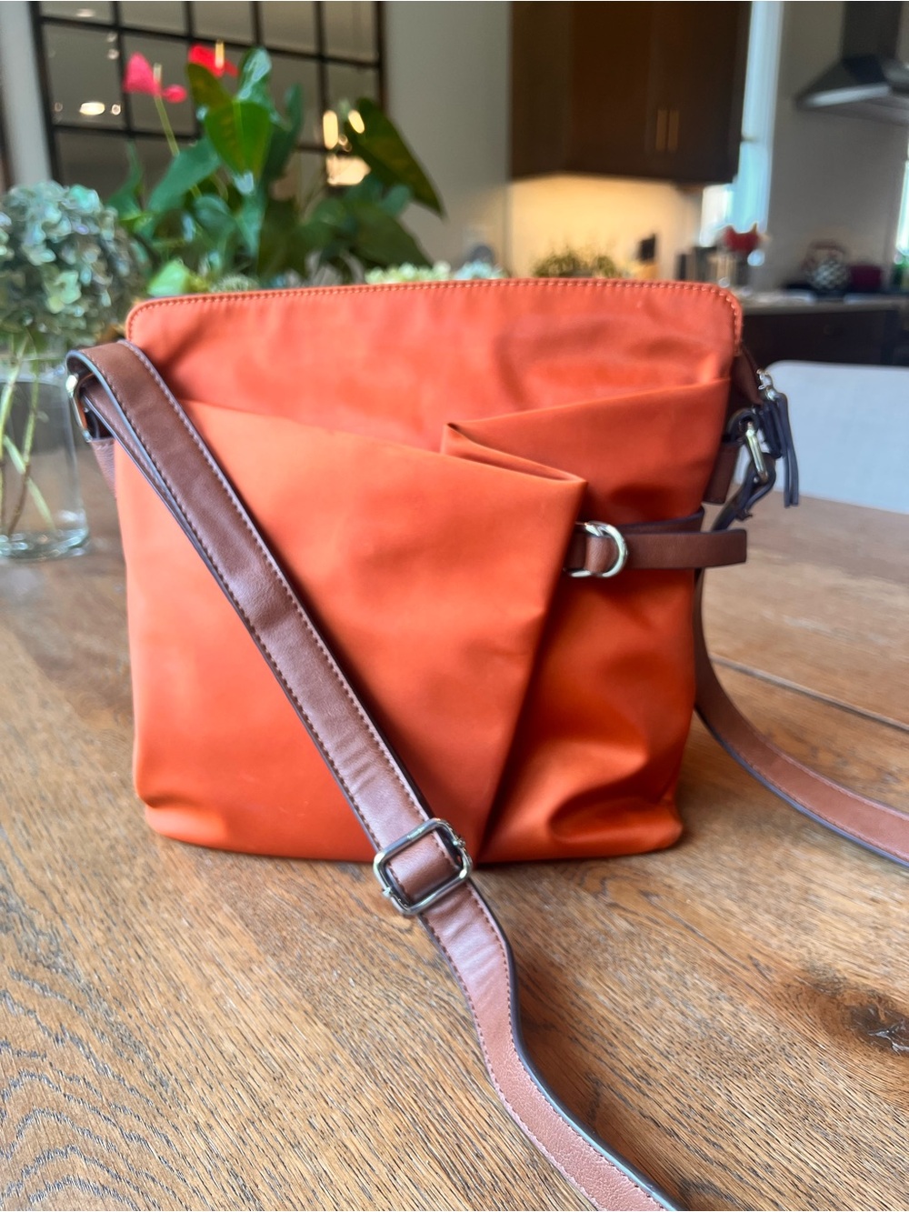 Clarks Women Crossbody Nylon Bag in Burnt Orange - Classic Minimal Design